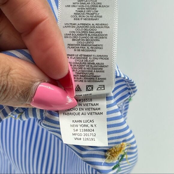 Maddie Girl’s Striped Floral Embroidered Button Front Short Sleeve Shirt XL - Picture 9 of 13